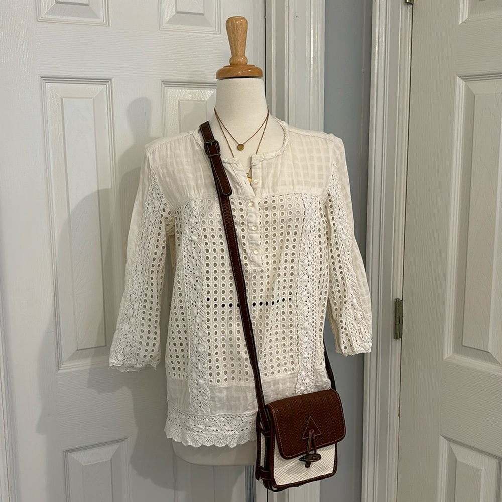 Leather Crossbody Bag, White and brown